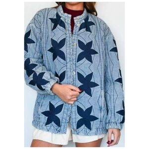 Blue Velvet Quilted Embroidered Denim Jacket